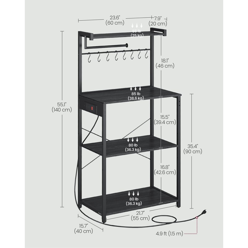VASAGLE Kitchen Bakers Rack with Power Outlet, Coffee Bar 4-Tier