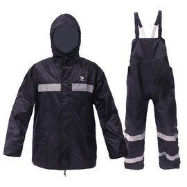 RainRider Rain Suits for Men Women Waterproof Fishing Rain Jacket Bib Pants Lightweight Reflective 3-Piece Rain Gear (Black, 3XL)