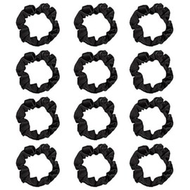 12 coleteros de satén negro para el pelo, sedoso, elásticos para el pelo, bandas para el pelo, soporte para coleta de caballo para mujeres y niñas acc