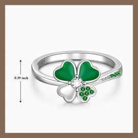 Talonior Four Leaf Clover Ring St Patricks Day Shamrock Ring for Women Sterling Silver 925 Irish Shamrock Celtic Good Luck Green 4 Leaf Clover Jewelry Friendship Gifts Size 10