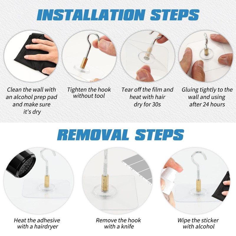 braxan 10 Pack Adhesive Ceiling Hooks, No Drilling Heavy Duty