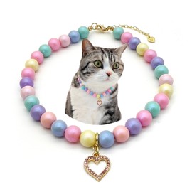 Purrpal Adjustable Macaron Color Pet Necklace Collar for Kitten, Cat & Small dogs, Stylish Charm Pet Jewelry, Easy DIY Charms, Colorful Accessories, 18K Gold Plated Necklace (Medium)