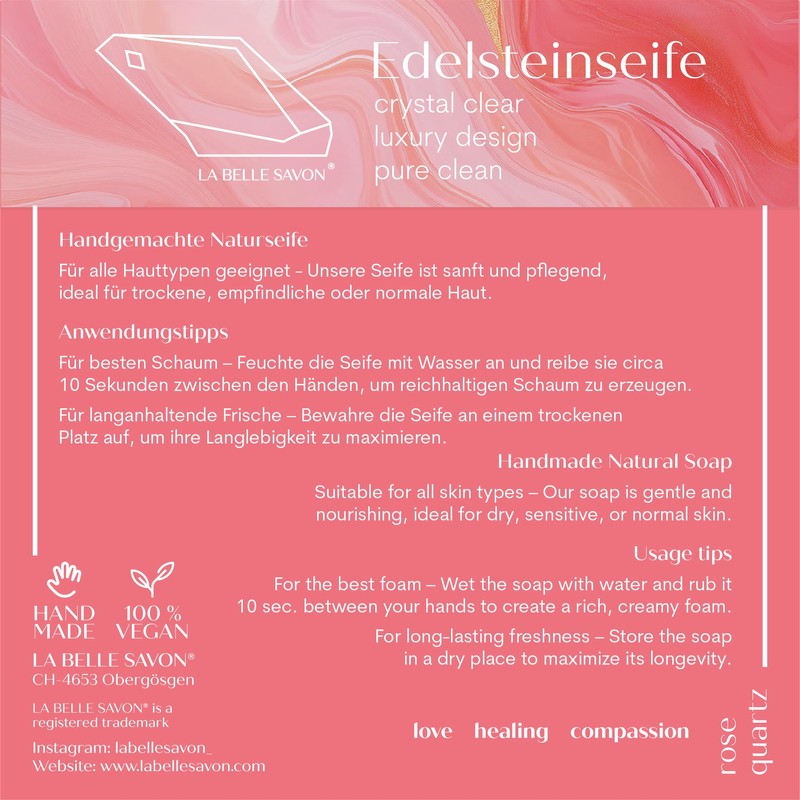 LA BELLE SAVON® Handseife [RoseQuartz] - Edelsteinseife - Handgemachte Naturseife