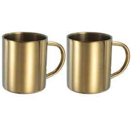 sourcing map 2Pcs Stainless Steel Coffee Mugs, 10 Ounces Metal Double Walled Travel Camping Tea Coffee Mugs with Handles for Coffee, Milk, Juice, Tea, and Cold or Hot Drinks (Gold)