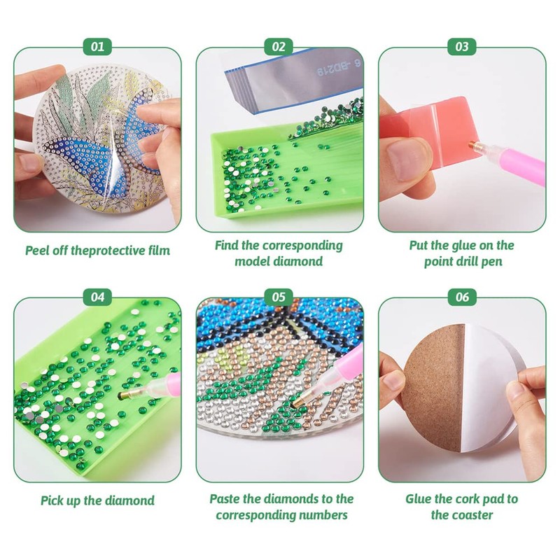 Cheriswelry 8pcs 5D DIY Diamond Painting Kits with Coaster Holder