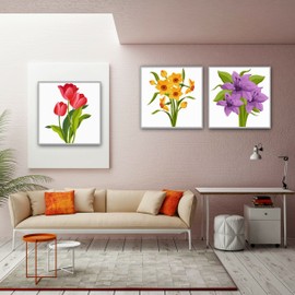 Hiolife 3 Pack Paint by Number Kits for Kids, 8X 8 inch Framed,Colorful Flowers Oil Painting Kits for Girls and Boys, Painting Sets for Childrens,Home Wall Decor