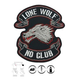 Lone Wolf - No Club XXL Sew-On Badge / Iron-On Patch Application | Biker Patch for Knotting / Iron on Patch | MC Sticker Biker | Big Patch - DIY Decoration