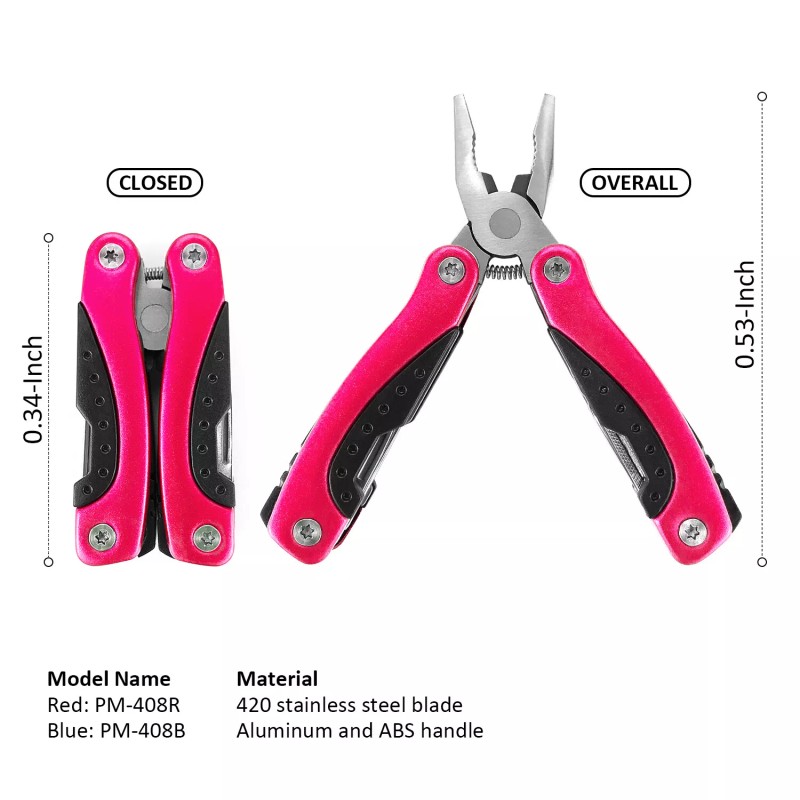 Humbee, 8 Function Multi-tool Red, Multi Function Pliers, Stainless steel