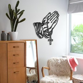 USTEL Metal Wall Decoration Black Minimalist Style Bedroom Living Room Hanging Decoration 9.8 x 12.6 Inch Cross Necklace