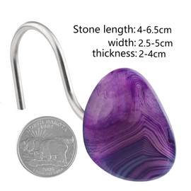 Amogeeli 4pcs Stainless Steel Shower Curtain Hooks with Polished Agate Stone, Decorative Crystal Agate Shower Curtain Hangers Set for Bathroom Bedroom