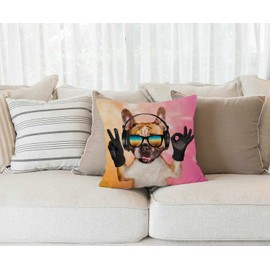 Throw Pillow Cover 18x18 Inch Funny French Bulldog Home Decor Pillowcas Square Cushion Cover for Sofa Bed Couch