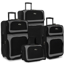U.S. Traveler New Yorker Lightweight Softside Expandable Travel Rolling Luggage, Black/Grey, 4-Piece Set (15/21/25/29)