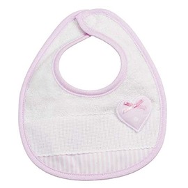 Filet - Soft Terry Bib with Striped Pattern and Aida Insert for Embroidery, Heart Applique with Bow, Ideal for Newborns, Made in Italy, White and Pink, pink