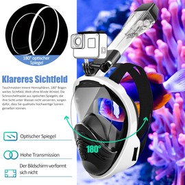 HINATAA Diving Mask, Snorkel Mask, 180° Anti-Fog Leak-Proof Snorkel Set, Cameras Compatible Diving Goggles, Double Floating Ball Snorkeling Mask Adults Children (S/M, Black White)