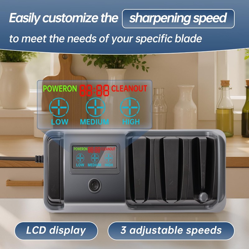 5-in-1 Professional Electric Knife Sharpener with LCD Screen, 3 Rotational