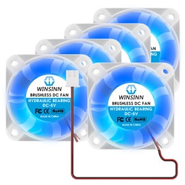 WINSINN 40mm Fan 5V LED Blue, 3D Printer Micro 5 Volt Fans 4010 Hydraulic Bearing, Brushless Cooling 40mmx10mm 2PIN for DVR PC CPU (Pack of 5Pcs)