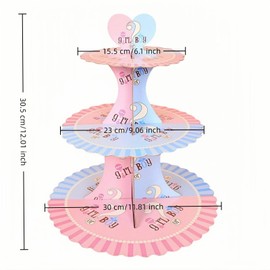 Duluoioi - Soporte de exhibición para magdalenas, torre de postre, soporte para pasteles y pasteles (mariposa rosa azul)