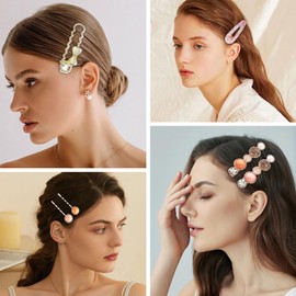 18 PCS Pink Macaron Pearl Fashion Hair Clips Set, Cute Acrylic Resin Hair Barrettes Pins, Fancy Hairpin Accessories Headwear Styling Tools, Gifts for Women Teens Decorative Wedding