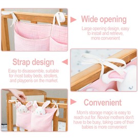 KYLOS Babybett Organizer Mit 2 Taschen, Rosa Betttasche Aufbewahrung Für Baby Und Kleinkinderzimmer, Wickelorganizer, Kinderzimmer Organizer, Aufbewahrungstaschen Für Betten Kleidung Spielzeug