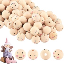 Xrten 80Pcs Wood Beads, Smiley Round Ball, 20 mm Wooden Beads for DIY Doll Head, Home Decor, Crafts and Jewelry Making