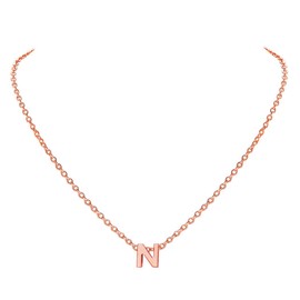 Suplight Rose Gold Plated Initial Letter Necklace N, Dainty Small Delicate Hypoallergnic Monogram Alphabet Choker Necklace for Women Teen Girls