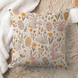 Spring Easter Pillow Covers 20x20 Inch - Floral Bunny Rabbit and Eggs Pattern, Soft Pastel Decorative Cushion Case for Sofa, Couch, Bedroom Home Decor