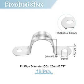sourcing map 15Pcs Rigid Pipe Straps, 20mm(0.79") 201 Stainless Steel 2 Hole U-Shaped Bracket Tube Hanger Pipe Clamps for Fixing Pipe Cable