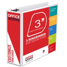 3 Ring Binder, 3" Angle D Ring Heavy Duty Binder with Pockets for 8.5" x 11" Sheet Size, Durable Non-Stick Customizable Clear View Cover (White)