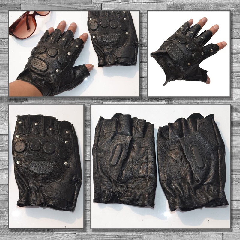 Rex Standard GT017 Men's Fingerless Leather Gloves for Biking, Cycling,