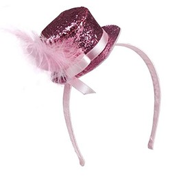 Marco Porta Mini Top Hat Headband Cylinder Mini Hat Miniature Hat Glitter Hat Women's Costume Accessory (Pink)