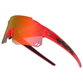 PAIS Polarized Semi-frameless Sports Sunglasses for Men Women, Outdoor Cycling Running Windproof UV400 Protection Sun Glasses with Red Mirrored Lenses, Red Frame With Red Polarized Lenses