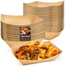 ZORRITA ZORRITA 3 Lb Paper Food Trays - 100 Pack Disposable Nacho Trays, Kraft Paper Food Boats Taco Holders Party Serving Baskets for Hot Dogs Snacks Tacos Fries