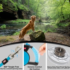 Wigzi MEDGL-BL Gel Retractable Dog Leash for Dogs Upto 44 lb, Medium, Blue