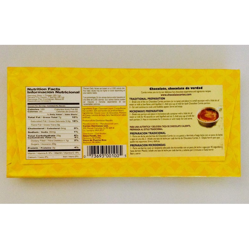 Chocolate Cortes Sweet Chocolate (2 Pack) 7 Oz each