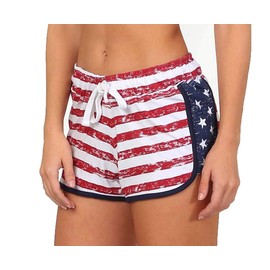 Exist Women's Juniors Patriotic USA American Flag Stripes and Stars Booty Shorts (Small, Red Blue), Red Blue, Size Small