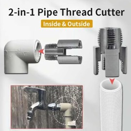 Integrated Internal & External Pipe Threading Tool, Pipe Thread Cutting Tool, 1/2" (DN15) 3/4" (DN20) Pipe Sizes Rethreading Tool, for Electric Drill (1/2"+3/4") (2PCS)