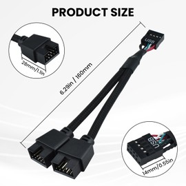 SATUY 2Pcs USB 2.0 Header Splitter, Nylon Braided Motherboard 9 Pin USB 2.0 to Dual 9 Pin Extension Cable for PC Computer Internal Motherboard USB Hub Black