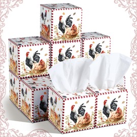 Fourluoo 12 Pack Christmas Rooster Facial Tissues Cube Boxes Chicken Coop Face Tissue Box 600 Sheets 3 Ply Small Square Tissues Soft Bulk for Car Pocket Toilet Bedroom