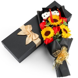 Relaxgiant 17" Graduation Flower Bouquet, Including Sunflower Rose Scented Soap, Plush Teddy Bear with Grad Cap, Floral Arrangement Gift Box for Class of 2025 Graduation Party Favors Decorations
