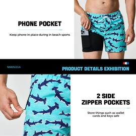 NIMENJOJA Mens 5" Swim Trunks with Compression Liner Stretch Board Shorts Quick Dry Zipper Pockets Beach Shorts
