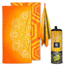 VENTURE 4TH Toalla de playa de microfibra: secado rápido, compacta, sin arena, absorbente, a prueba de arena y ligera, perfecta para camping, playa y viajes por carretera (diseño de mandala naranja