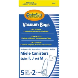 EnviroCare Replacement Anti-Allergen Vacuum Bags for Miele F,J,M Canisters 5 Pack with 2 Filters
