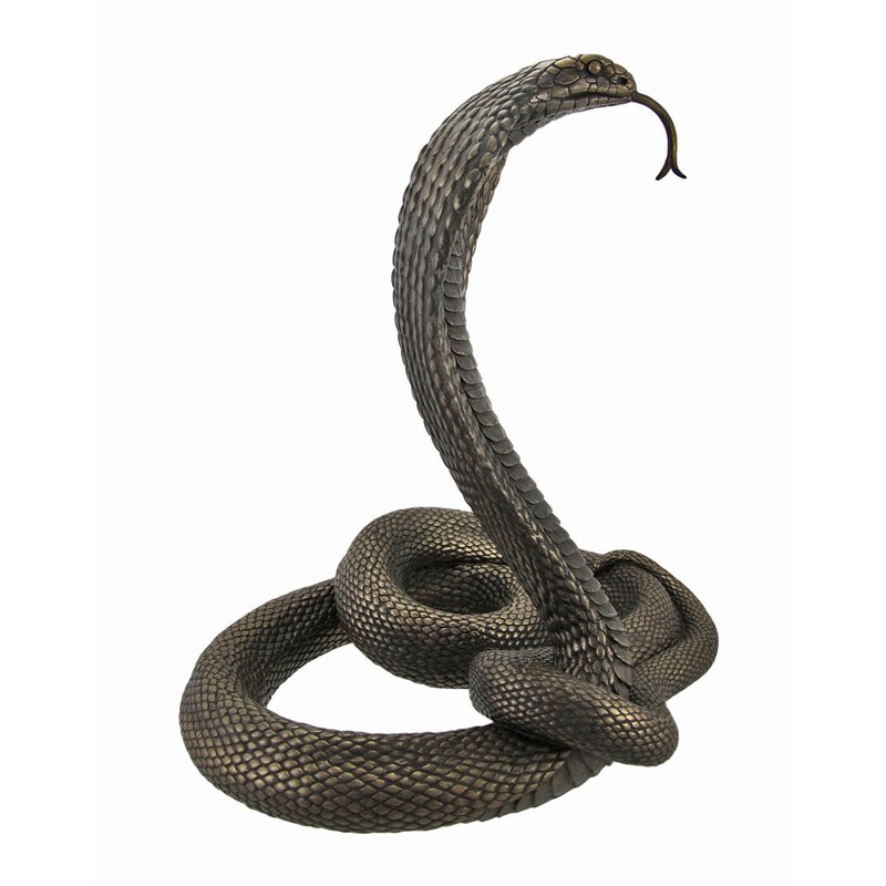 Large 12.75-Inch Tall Bronze Finished King Cobra Cast Resin Sculpture