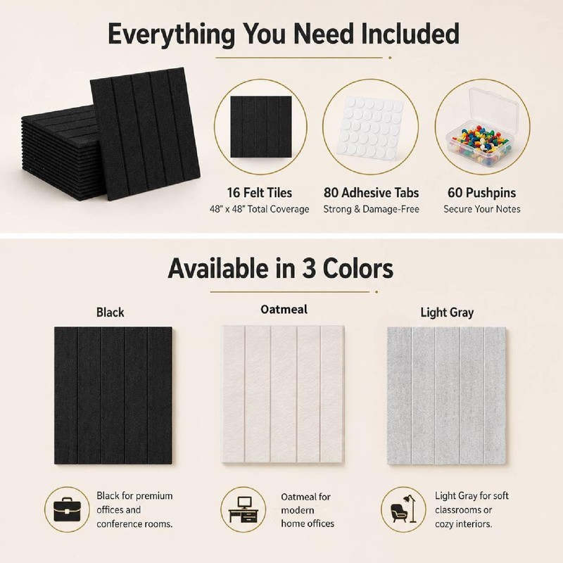 Corodo 48"x48" Large Felt Bulletin Board Tiles for Wall, 16