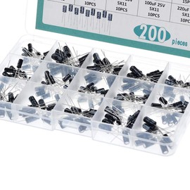 PENGLIN 200 PCS Electrolytic Capacitors Aluminum Electrolytic Capacitor Kit Electronic Components Set, 15 Types, 0.1uF-220uF, 10-50V (10V/16V/25V/50V)