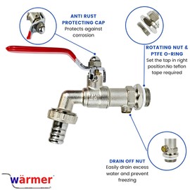 Wärmer System Outside Garden Tap with Check Valve and Wallplate Elbow Fixture, 1/2 inch (1/2 inch Lever Handle Garden Tap)