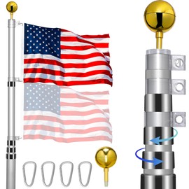 YHYHKY 20ft Flag Pole Kit, 14 Gauge Telescoping Flagpole Heavy Duty Aluminum Flag Poles for Outside House Inground with 3x5 American Flag for Yard, Residential