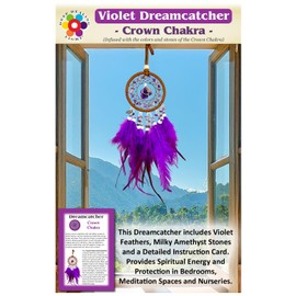 Violet Dreamcatcher for Crown Chakra Healing. Uses Violet Feathers and Milky Amethyst Stones to Provide Protection and Spiritual Connection in Bedrooms, Meditation Spaces - Dream Catchers with Color