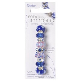 Darice Mix and Mingle Glass Lined Metal Beads, Light Blue