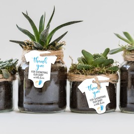 50 PCS Cute Blue Little Feet Thank You Tags - Baby Shower Favor Decorations